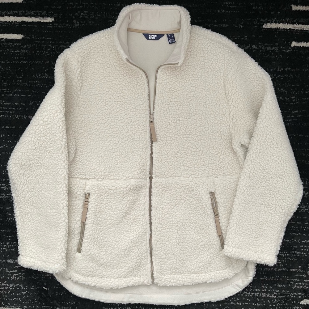 Lands' End - Cream Sherpa Fleece Jacket - Size M